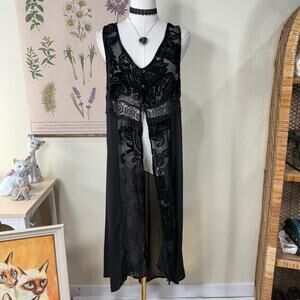 Black Velvet Burnout Lace Sheer Sleeveless Cardigan Whimsigoth Romantic Goth M L